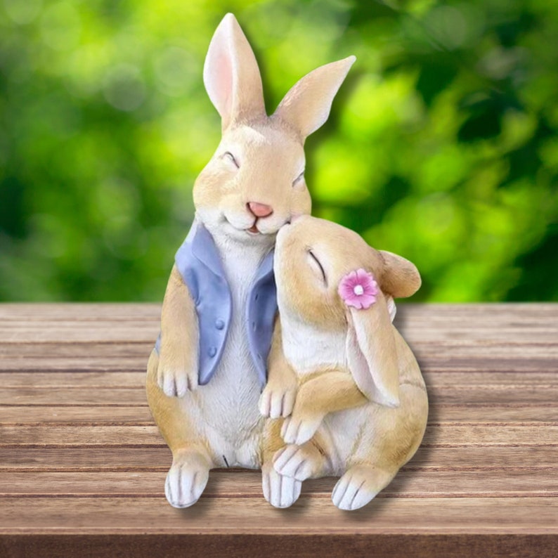 Cute Bunny Couple Statue, Bunny Love Garden Decor, Bunny Embrace ...