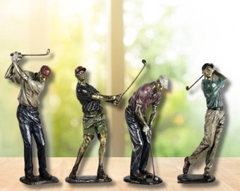 Statues de golfeur de luxe, hommes, statue de golf, figurines, cadeau de golf pour lui, décoration d'intérieur sportive, sculptures de balançoire de golf en or, décoration de golf