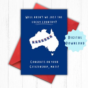 Australian Immigration Celebration Card, Printable digital download, Australia, A6, Lucky Country