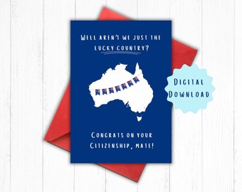 Carte de célébration de l&#39;immigration australienne, téléchargement numérique imprimable, Australie, A6, pays chanceux