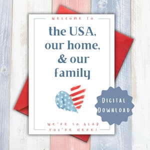 Bienvenue aux États-Unis : carte de voeux pour les expatriés, les étudiants d'un programme d'échange, les filles au pair, les nounous ou les membres de la famille qui déménagent aux États-Unis depuis l'étranger