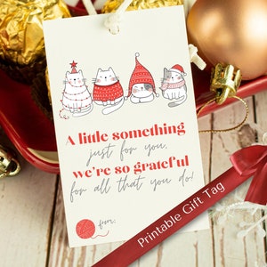 Printable cat Christmas gift tag for teachers, cat lovers, pet sitters, employees, vets. Instant download - printable holiday gift tags