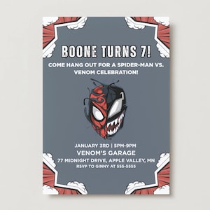 Spider-Man vs Venom Birthday Invitation | Superhero Party (Printable PDF)