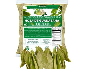 Yerbero - Whole Dried Graviola Soursop Leaves (4 oz - 330+ Leaves Per Bag) Hoja De Guanabana | From Mexico | Premium Wildcrafted Quality.