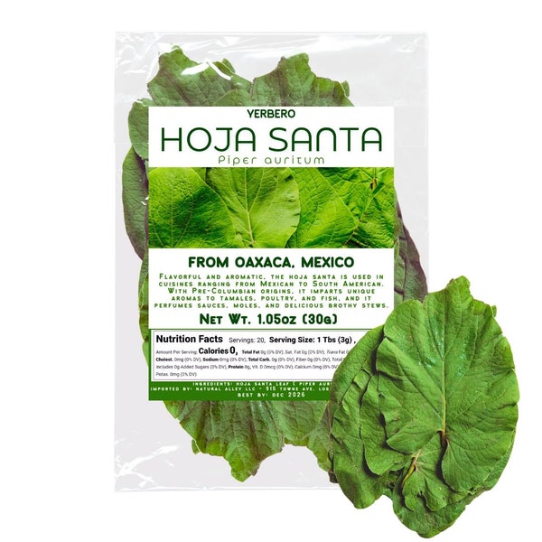 Yerbero - Feuilles de Hierba Santa entières séchées de qualité supérieure, 1,05 oz (30 g) (25 feuilles et plus par sac) Hierba Santa Entera | Feuille de poivre mexicaine Acuyo