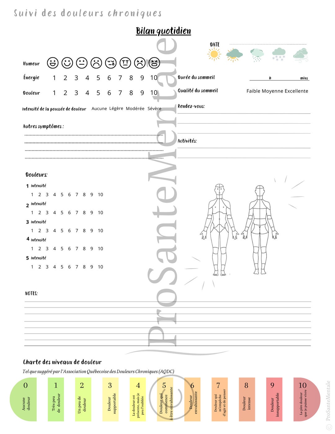Chronic Pain Monitoring - Daily Report - Etsy