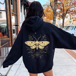 Occult Lunar Moth Hoodie, Witchy Sweatshirt, Unisex Hooded Jumper, Gothic Clothing, Occult Symbols, Moon Phases, Wiccan Gift