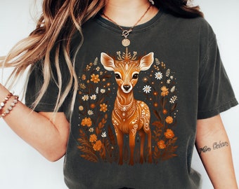 Cute Cottagecore Fawn Shirt, Boho Fairycore Style Top, Woodland Animal Folklore Tshirt, Forestcore Graphic Tee, Wildlife Nature Gift