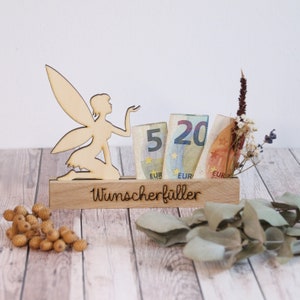 Geldgeschenk aus Holz / Gutscheinverpackung aus Holz / Wunscherfüller / Fee / Klötzchendeko