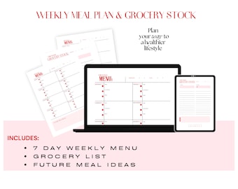 Weekly Meal Plan Printable, Instant Download, Meal Planner, Printable Grocery List, Meal Prep Food Planner, Printable Planner