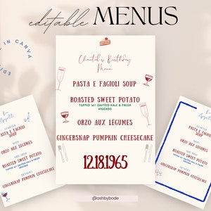French Inspired, Table Menu Templates for Dinner Party, Wedding, Birthday, Fully Editable in Canva Instant Download, Menu Templates