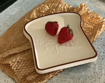 Breakfast Plate Toast-Shaped Serving Dish, Unique Ceramic Kitchenware for Fun Morning Meals, Charming Housewarming Gift