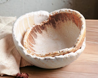 Vintage Ceramic Bowl - Irregular Handcrafted 8"/7" - Unique Kitchenware - Perfect Housewarming Gift
