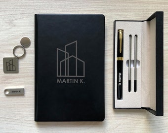 Personalized Architect Gift Set, Custom Engraved Notebook Pen Keychain Flash Drive, Architecture Graduation Gift, Architect Accessories Set