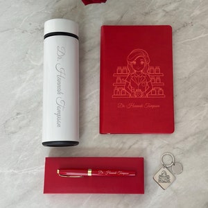 Custom Pharmacist Gift Set, Engraved Notebook Pen Keychain Thermos, Personalized Pharmacy Gift, Pharmacist Appreciation, Graduation Gift