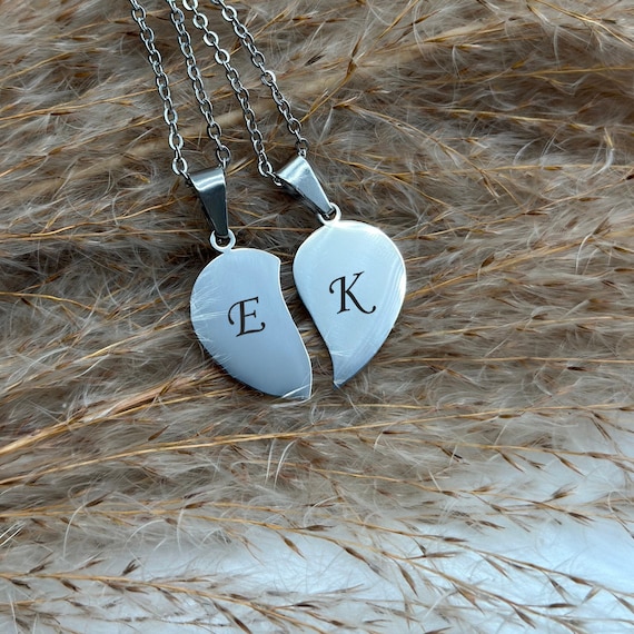 Customised Couples Necklaces Heart Necklace Personalised Jewellery in Stainless Steel Matching Necklaces for Boyfriend Girlfriend Etsy Israel