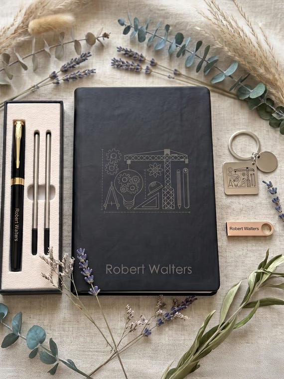 Engineer Gift Set, Personalized Notebook Pen Flash Drive Keychain, Custom Engraved Engineer Gift, Engineering Student Gift, Graduation Gift