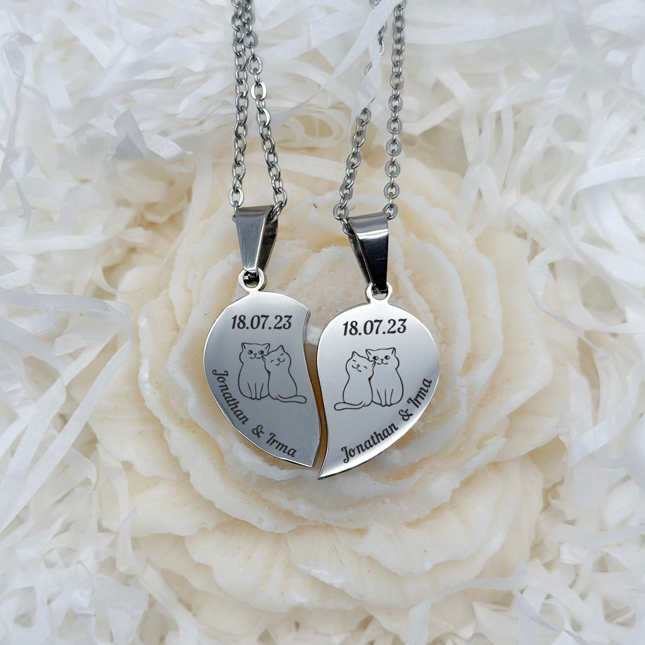 doppio Cuore Acciaio S. Steel Coppia Ciondoli collana uomo donna 10