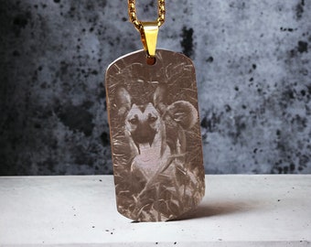 Pet Photo Necklace, pet picture pendant, Dog Photo Necklace, Pet Memorial Gift, Engraving Pet Portrait, Gift for Pet Lover