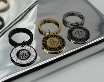 Zodiac Keychain | Astrology Gift | All Signs | Holographic / Iridescent Motel-Style Keyring | Valentine's Day Gift | Couple Keychains