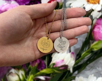 Birth Flower Necklace, pendant, Birth Month Flower Necklace Birth Flower Jewelry, Birth Flower Bouquet Art, Name Flower Necklace