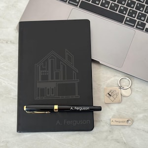 Kundenspezifisches Realtor Geschenkset, graviertes Notizbuch, Stift, Schlüsselbund, USB-Stick, einzigartiges Abschlussgeschenk für Makler, Makler Danke Geschenk