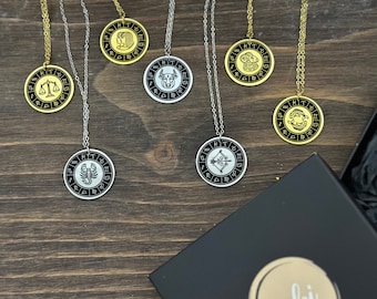 Custom Zodiac Moon Necklace, Zodiac Shapes Necklace, Tiny Zodiac Pendant, Horoscope Necklace, Custom Zodiac, Star Signet Necklace