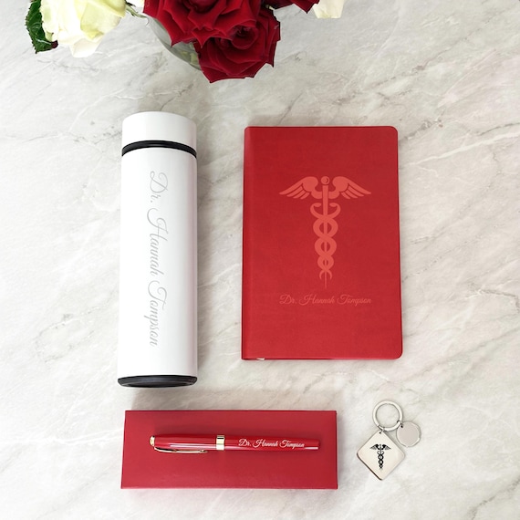 Personalized Doctor Gift Set, Custom Engraved Notebook Pen Keychain Thermos, Medical Professional Gift, Doctor Graduation, Appreciation Gift