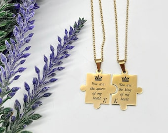 Customized Couples Necklaces  | Puzzle Piece Necklace Personalized | Puzzle Necklace | Valentines day gift | Couple gift | Gifts for him