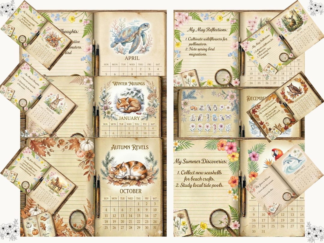 Vintage Junk Journal 2026 Planner | 12-Page Printable Calendar Book ...