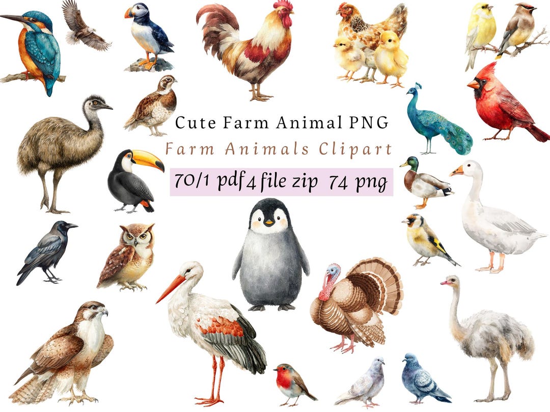 Watercolor Farm Animals Clipart | Cute Farm Animal PNG | Valentine ...