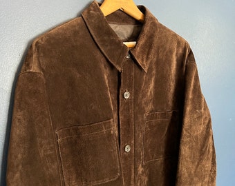 Vintage Y2K Merona Leather Suede Button Up Shirt Size Medium