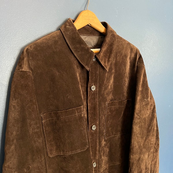 Vintage Y2K Merona Leather Suede Button Up Shirt Size Medium