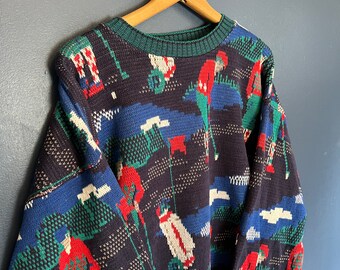 Vintage 90’s Golfing All Over Print Knit Sweater Size Large/XL