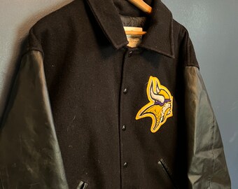 Vintage 90’s Leather Wool Minnesota Vikings NFL Bomber Jacket Size XL