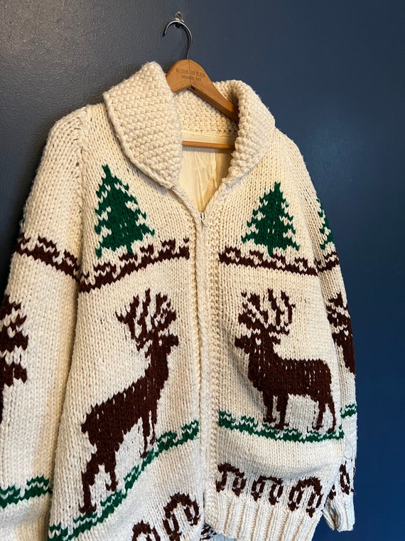 Vintage 70’s Deer Graphic Knit Cowichan Cardigan S