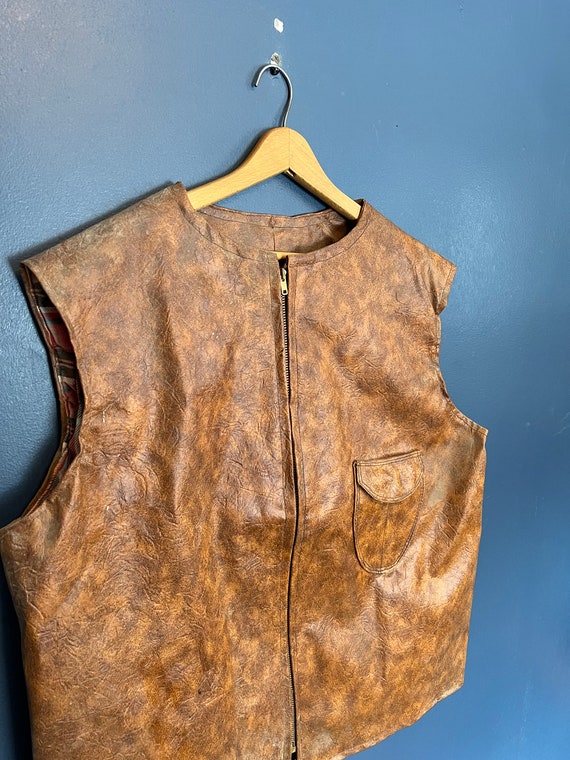 Vintage 60’s Hand Made Brown Leather Zip Vest Siz… - image 1