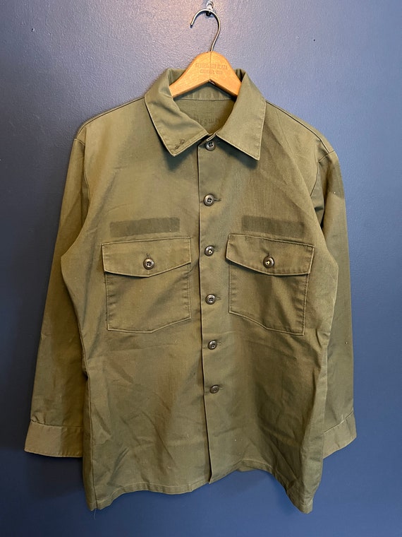 Vintage 70’s OG 507 Olive Green US Army Button Up… - image 2