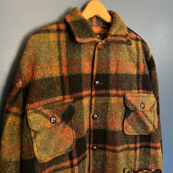 Vintage 50’s Canadian Camper Coat Plaid Wool Jacket Size M/L