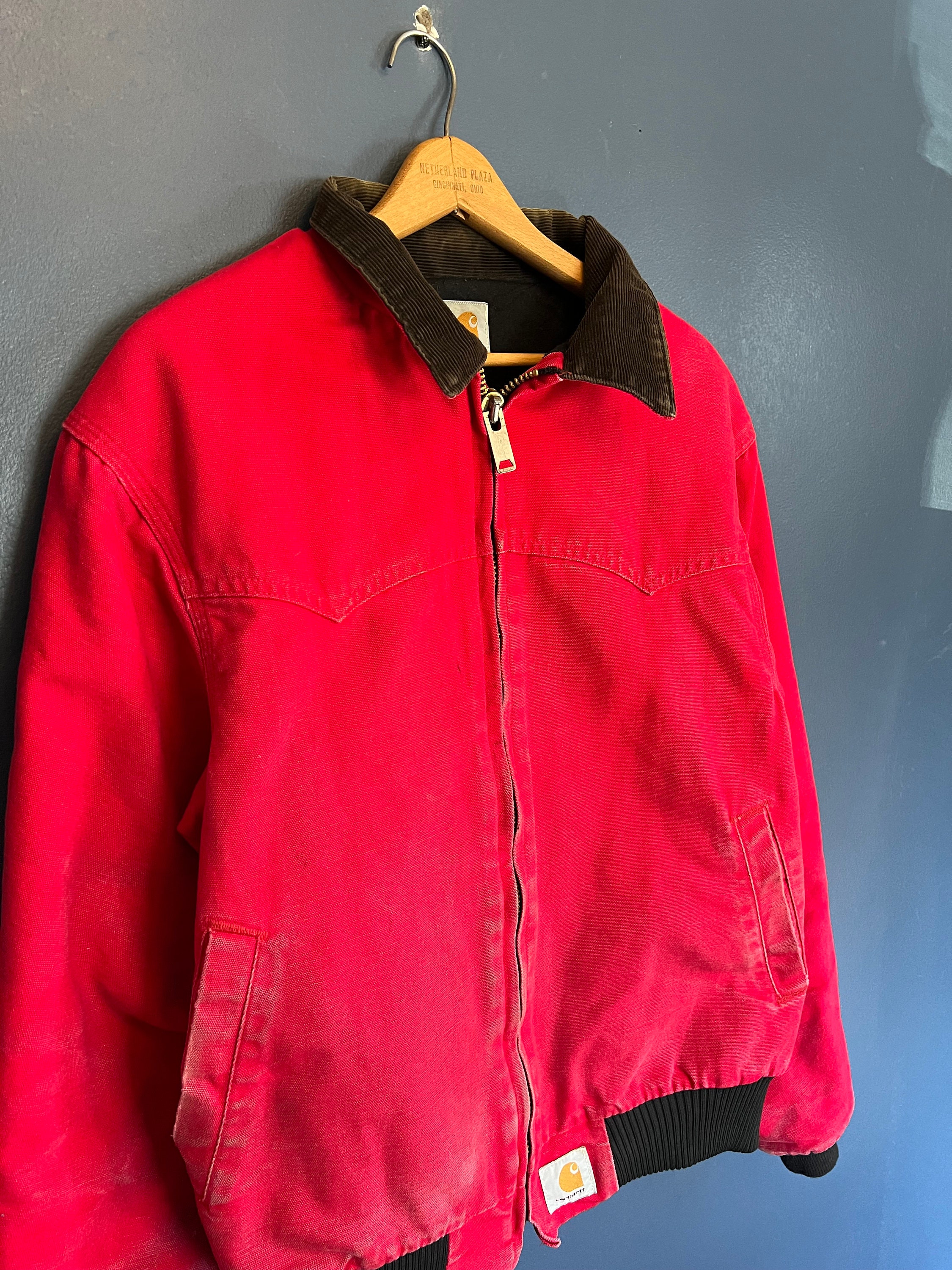 Vintage 90s Carhartt Santa Fe Red Corduroy Collar Zip up Work
