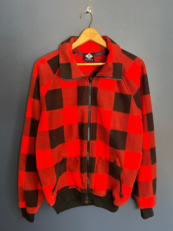 Vintage 80’s Columbia Buffalo Plaid Fleece Zip Sw… - image 3