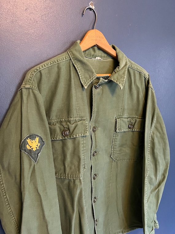 Vintage 60’s US Army Olive Green OG 107 Button Up… - image 1