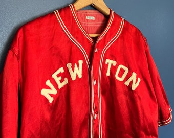 Vintage jaren '30 Hopkins Sportartikelen Texaco Satijn Gestikt Honkbal Uniform Maat Medium