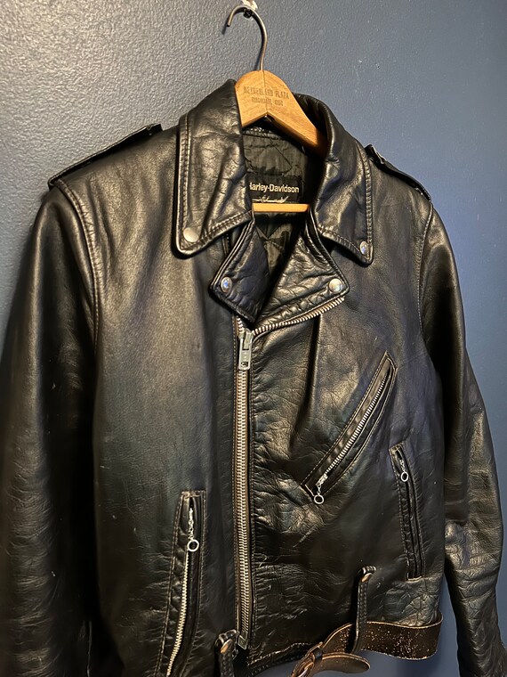 Vintage 70s Harley Davidson AMF Black Leather Motorcycle Jacket