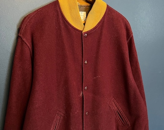 Vintage 60’s Sand Knit Wool Blank Varsity Jacket Size 48 USA Made