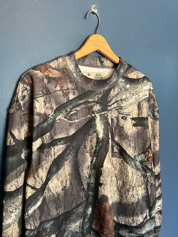 Y2K Russell Atheltic Outdoors Camo Long Sleeve Sh… - image 1