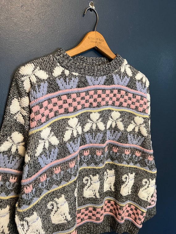 Vintage 80’s Cute Kitty Cat Knit Pattern Sweater S