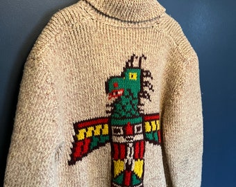 Vintage 60’s Thunderbird Graphic Knit Zip Cardigan Sweaters Size XXL