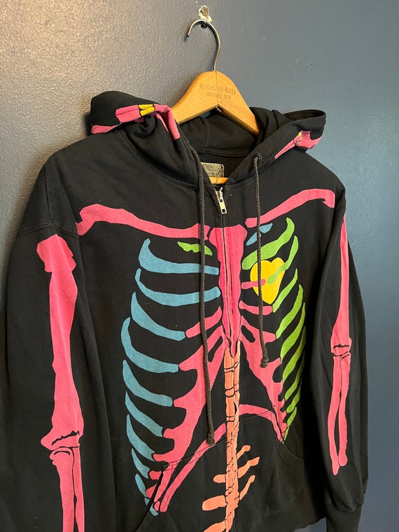 Vintage Y2K Skeleton Graphic Full Zip Hoodie Size 