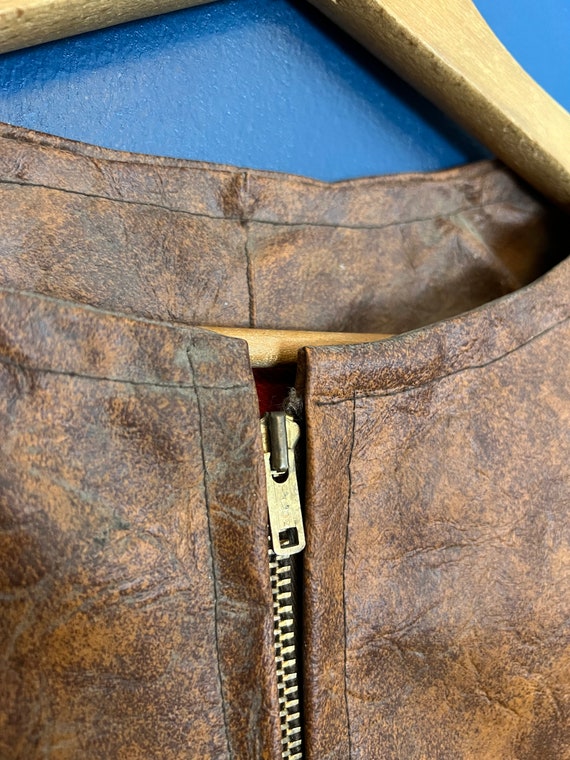 Vintage 60’s Hand Made Brown Leather Zip Vest Siz… - image 4